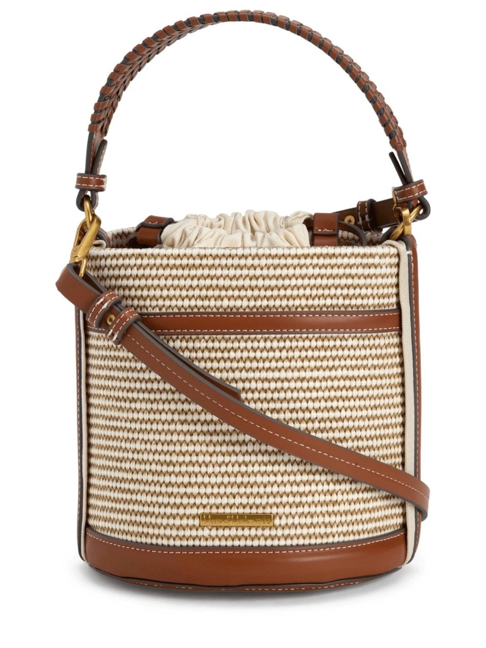 🤍🤎 NWT HOUSE OF HARLOW 1960 NEUTRAL WOVEN RAFFIA WITH BROWN LEATHER TRIM!